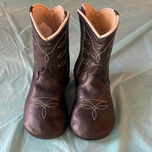 Real leather toddler black cowboy boots  size 5